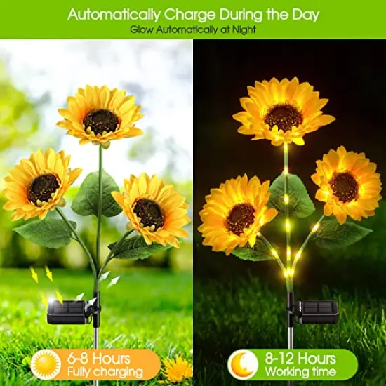 3 Pieces Solar Lights with 9 Sunflower Lights - Outdoor Garden Decor - Upgraded Solar Garden Lights , Waterproof Solar Outdoor Lights Auto ON/Off Solar Decorative Lights for Garden, Patio {6}