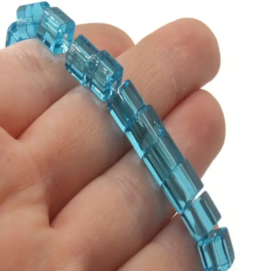 50 6mm Sky Blue Glass Cube Beads {2}