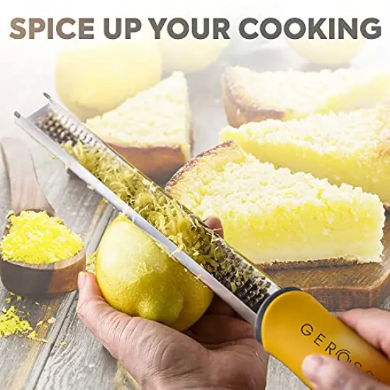 Stainless Steel Cheese and Citrus Zester Grater w/Extra Sharp Blade - Perfect for Lemons, Parmesan, Garlic, Chocolate - Spice Up any Kitchen Dish in Seconds with Your Premium Hand Held Shredder {6}