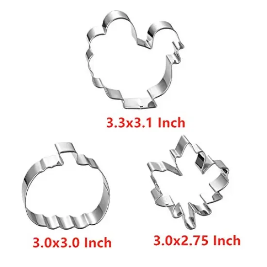 8 PiecesFall Thanksgiving Cookie Cutters Set -Pumpkin, Football,Turkey, Maple Leaf, Oak Leaf,Squirrel,Candy Corn and Acorn- Stainless Steel {6}