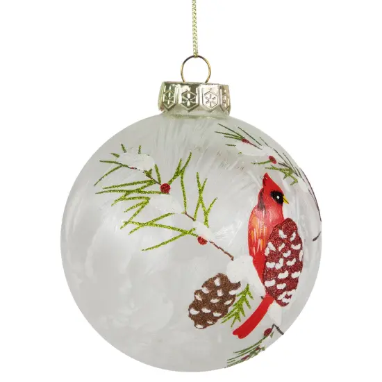 Northlight Cardinal Birds Christmas Glass Ball Ornaments - 4" - White and Red - Set of 2 {6}