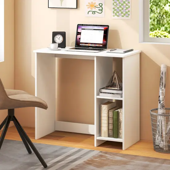 Minimalist 31.5" Writing Desk with Storage White Compact Workstation for Small Rooms {6}