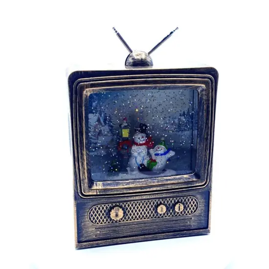 10" Retro TV Water Snow Globe with Snowman Family - Vintage Christmas Decoration {1}