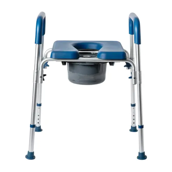 Emma and Oliver Maury Shower Commode Chair with Safety Rail, Height Adjustable Frame, Padded Seat & Armrests, Removable Pail with Lid, Fits Most Toilets Blue {3}