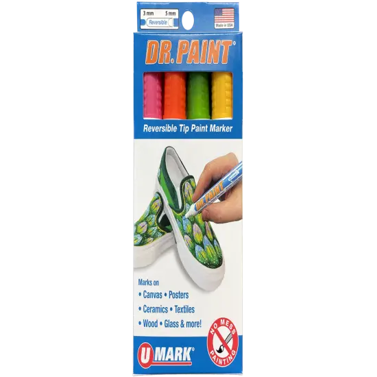 U-Mark DR. PAINT&trade; REVERSIBLE TIP PAINT MARKER - 1 ea. Green, Yellow, Orange and Pink {1}