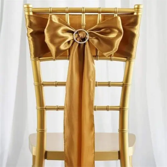 10Pcs Satin Chair Sashes for Wedding Reception Decor Gold {1}