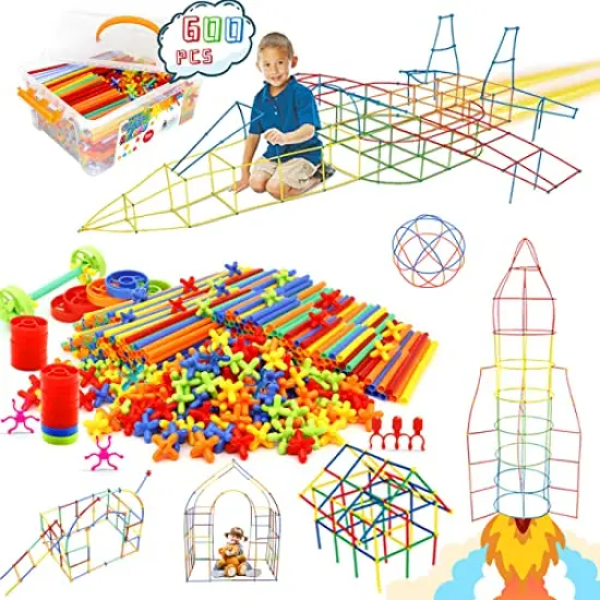 600 Pieces Constructor Toys STEM Building Toy Interlocking Plastic Engineering Thin Tube Blocks Educational Kit for 3 4 5 6 7years Kids Boys and Girls Gift {2}