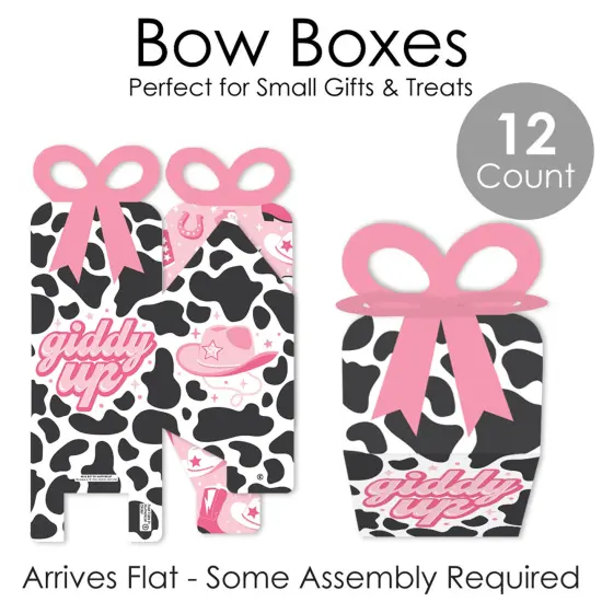Big Dot of Happiness Rodeo Cowgirl - Square Favor Gift Boxes - Pink Western Party Bow Boxes - Set of 12 {7}