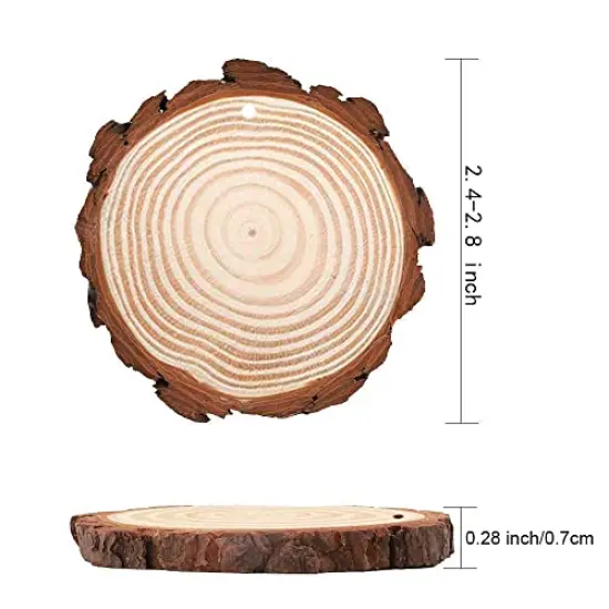 chfine Natural Wood Slices for Crafts 42 Pcs 2.4-2.8 Inches Natural Wood Unfinished Rounds with Pre-drilled Hole and 33 Feet Twine String Christmas DIY Crafts Ornaments Party Wedding Decoration {6}