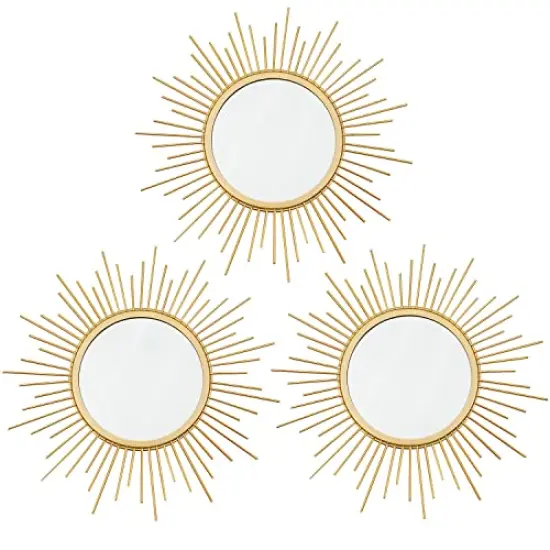3 Pack Sunburst Wall Mirror Metal Wall Mounted Mirrors Bling Home Decorative Hanging Wall Art for Living Room Bedroom-Sunburst Gold {2}