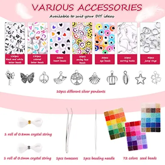 14400 pieces 72 Colors, 3mm Glass Seed Beads for Bracelet Making Kit, Small Beads for Jewelry Making with Letter Beads for Crafts Gifts {2}