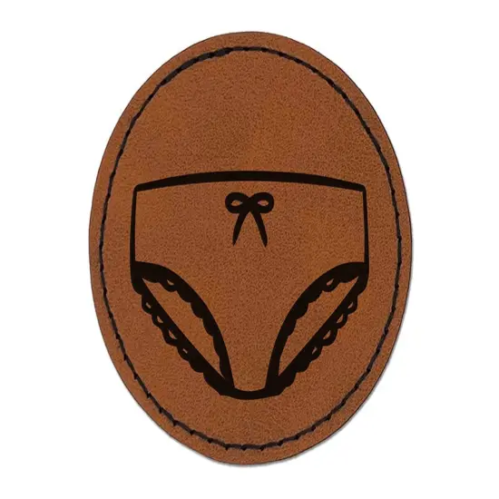 Panties Woman Underwear Round Iron-On Engraved Faux Leather Patch Applique - 2.5" Brown {1}