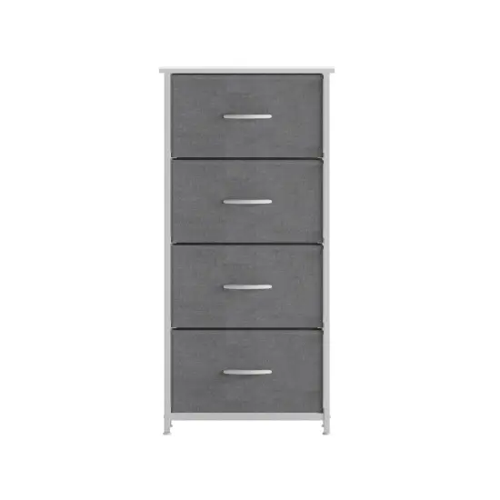 Emma and Oliver Marley 4 Drawer Storage Dresser with Cast Iron Frame, Wood Top and Easy Pull Fabric Drawers with Wooden Handles GrayDrawers/White {3}