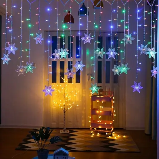 Kitcheniva 96 LED Snowflake Fairy Curtain String Lights Hanging Ornament Multicolor {2}