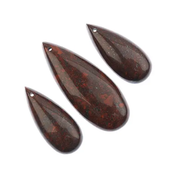 Earth's Jewels Semi-Precious Natural Poppy Jasper Teardrop Pendants, 3pcs {2}