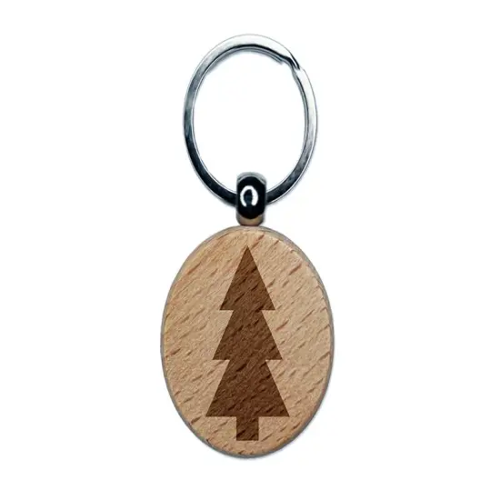 Pine Tree Engraved Wood Round Keychain Tag Charm {1}