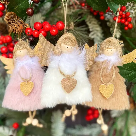 Wrapables Plush Christmas Angel Ornaments, Fairy Doll Hanging Tree Decorations (Set of 3), Pink Khaki White {1}