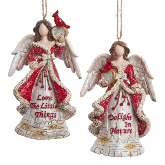 5.35" Birch Berries Faceless Angel Ornaments &ndash; Set of 2 Assorted Resin Christmas Decorations {1}