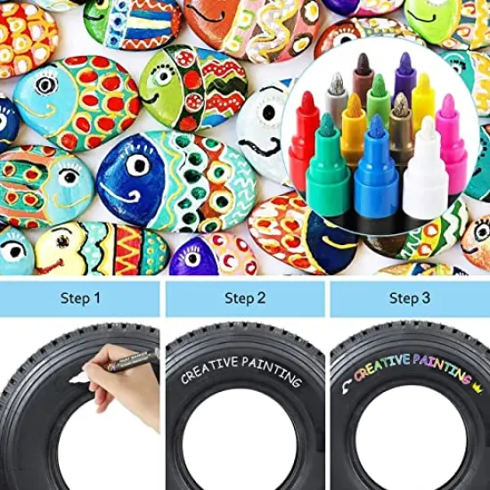 Paint Pens, Paint Markers 20 Pack Oil-Based Painting Pen Set for Rocks Painting Wood Plastic Canvas Glass Mugs DIY Craft {4}