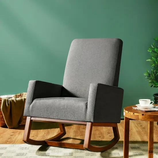 Rocking High Back Upholstered Lounge Armchair with Side Pocket Grey {2}
