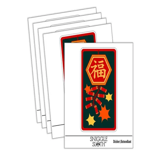 Chinese New Year Fireworks Firecrackers Waterproof Vinyl Phone Tablet Laptop Water Bottle Sticker Set - 5 Pack {2}
