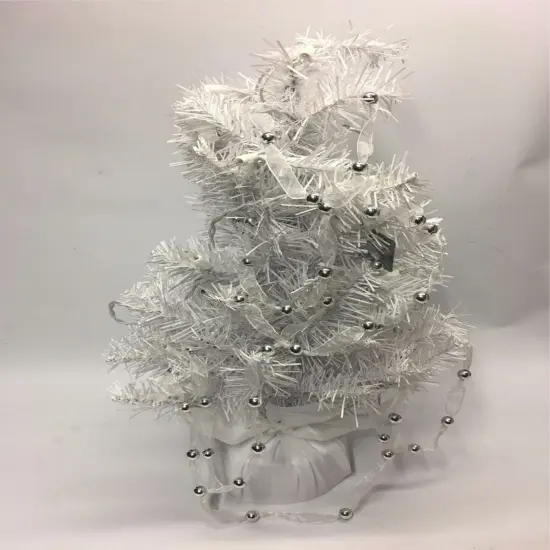 Kitcheniva 14" Silver & White Christmas Tree With Stand {2}