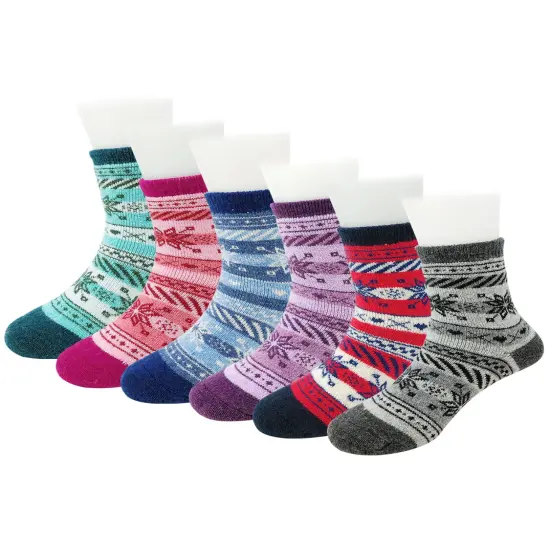 Wrapables Children's Thick Winter Warm Wool Socks (Set of 6), Snowflakes / Large {1}