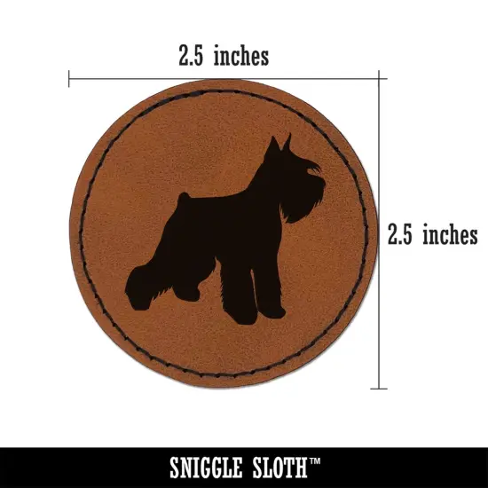 Miniature Schnauzer Dog Solid Round Iron-On Engraved Faux Leather Patch Applique - 2.5" Brown {2}