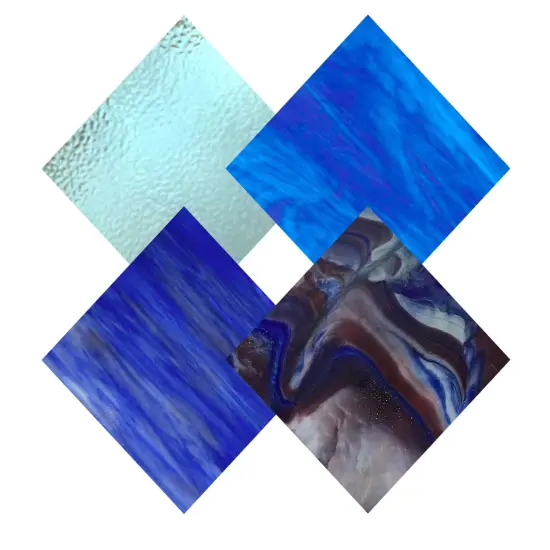 Wissmach 4 Sheet Mixed Color Variety Stained Glass Pack, Blue {2}
