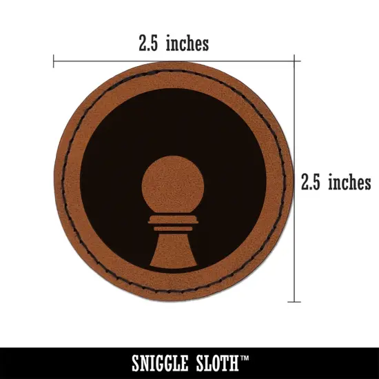 Chess Piece White Pawn Round Iron-On Engraved Faux Leather Patch Applique - 2.5" Brown {3}