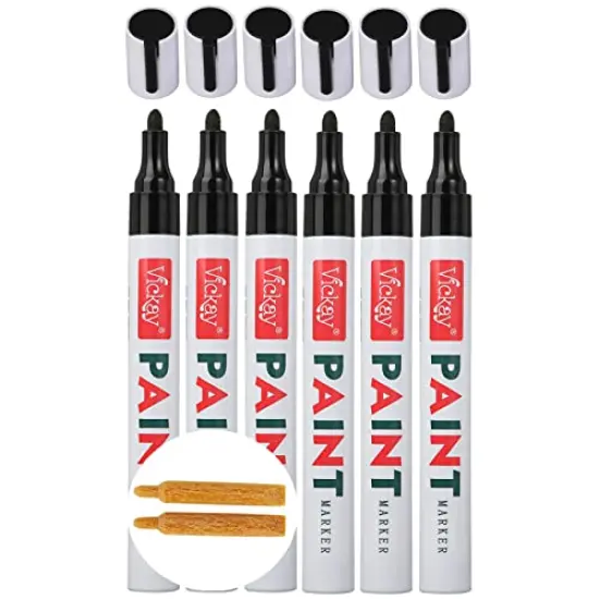 Black Paint Pens for Rock Painting, Stone, Ceramic, Metal, Glass, Wood, Fabric, Canvas, 6 Pack Permanent Oil Based Paint Markers, Medium Tip, 2 Extra Chisel Tips, High Volume Ink, 2X Lifespan {1}