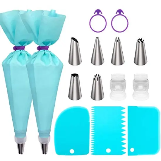 Piping Bags and Tips Set, Supplies for Baking with Reusable Pastry Bags and Tips, Standard Converters, Silicone Rings, cake decorating Tools for Cookie Icing, cake, Cupcake {1}