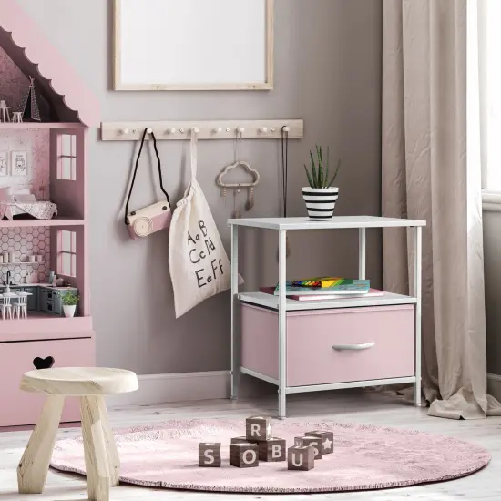 Sorbus Nightstand 1-Drawer Shelf Storage Pink {6}