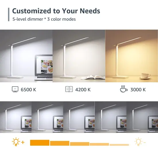 LED Desk Lamp, Metal Desk Light 9W 550lm, Dimmable Home Office Desktop Task Lamp Touch Control, 3 Color Modes for Task lamp, School Supplies, Reading, Crafting, Sewing, Puzzle, Nail Lamp, White {6}