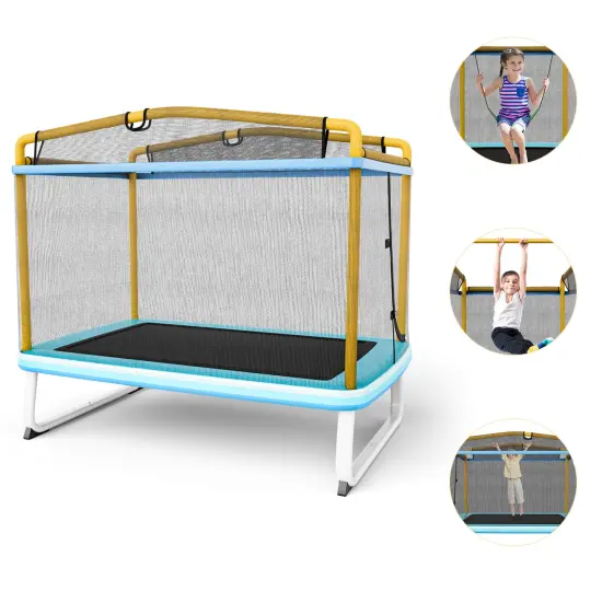 Rectangle Trampoline with Swing Horizontal Bar and Safety Net Yellow {3}