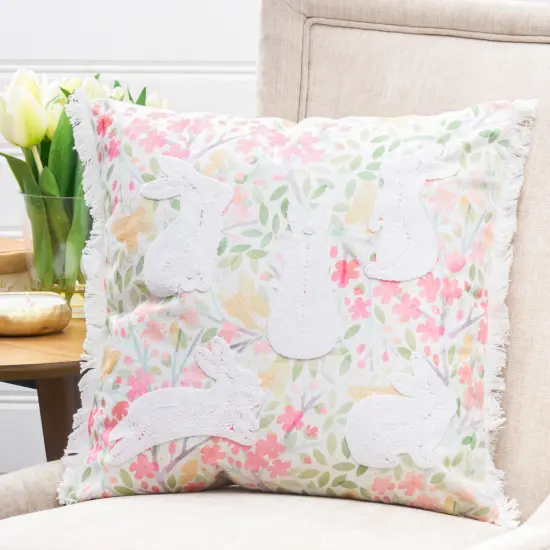 Spring Silhouette Easter Bunnies Rabbits Floral Flowers Decorative Accent Throw Pillow, 18" x 18" {5}