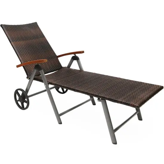 Outdoor Chaise Lounge Chair Rattan Lounger Recliner Chair Brown {5}