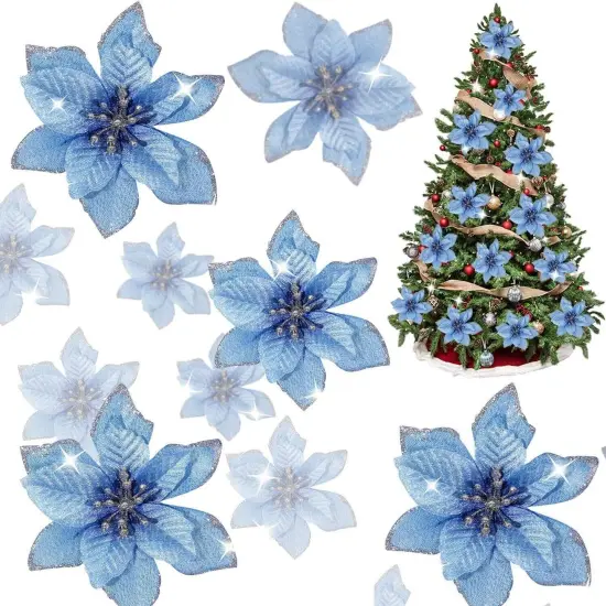 Kitcheniva Christmas Flowers With DIY Glitter Hanging Ornaments 10 Pcs Silver {4}