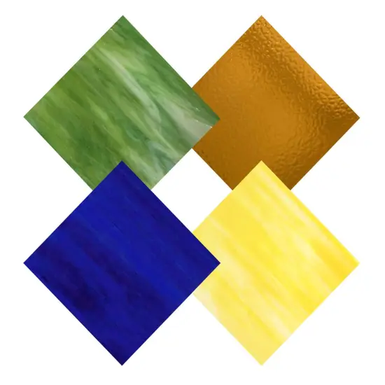 Wissmach 4 Sheet Mixed Color Variety Stained Glass Pack and Mosaic Glass, Green/Gold/Yellow/Blue {2}
