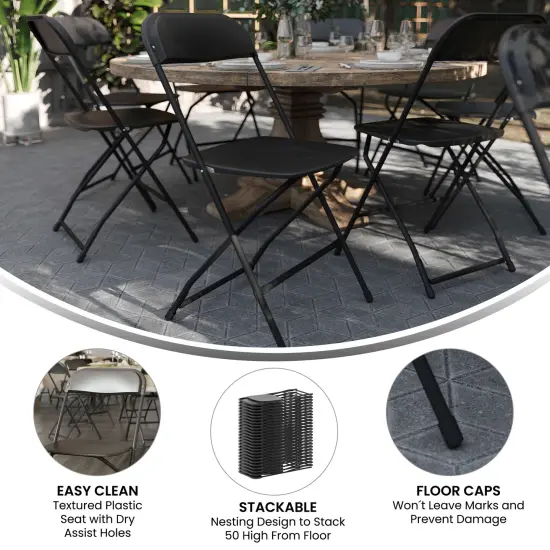 Emma and Oliver Set of 6 Stackable Folding Plastic Chairs - 650 LB Weight Capacity Black {4}
