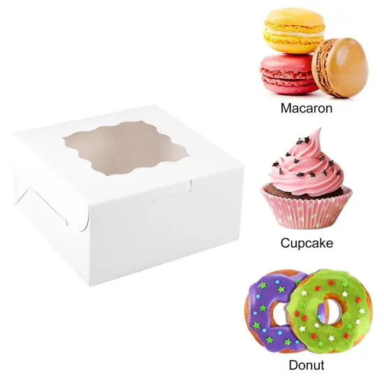 30 Pieces Bakery Boxes 6x6x3 Inches White Cookie Box with Window for Small Pie, Strawberry, Cupcake and Pastry {6}