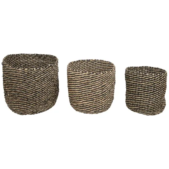 Northlight Set of 3 Striped Beige and Black Woven Seagrass Storage Baskets 14" {1}