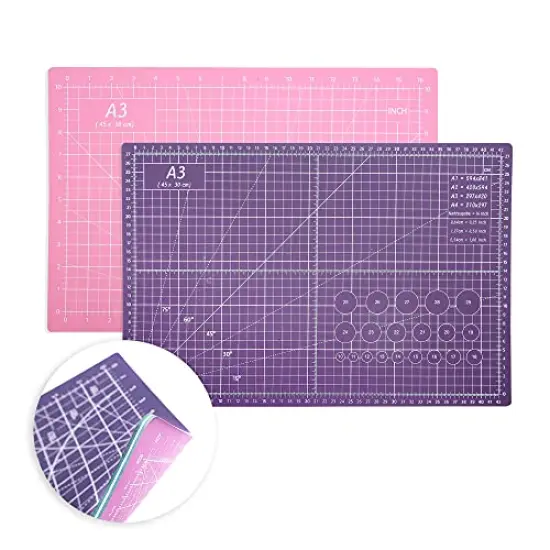Self Healing Cutting Mat 18 inch x 12 inch Non-Slip PVC Double Sided 5-Ply A3 Art Craft Rotating Mat,Sewing Crafts Hobby Fabric Precision Scrapbooking Project(Pink/Purple) {2}