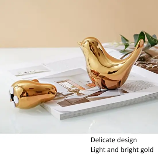 2 Pieces Small Birds Statues Home Decor Modern Style Birds Decorative Ornaments for Living Room, Bedroom, Office Desktop, Cabinets (Gold Birds) {5}