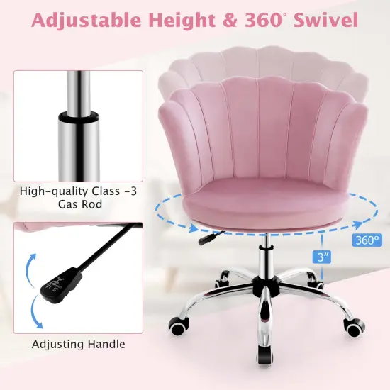 Costway Velvet Petal Shell Office Chair Adjustable Swivel Accent Vanity Armchair Yellow\Blue\Grey\Pink {6}