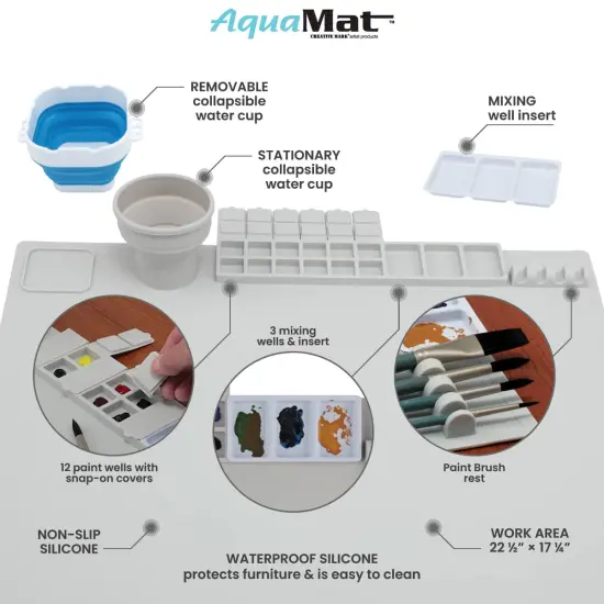Creative Mark AquaMat Extra Large 23 3/8" x 21 3/8" Non-Slip Silicone Mat for Arts and Crafts, Workspace for Painting, Crafting, Epoxy, Resin, Clay, Craft Table Protector and Office Table Mat {6}