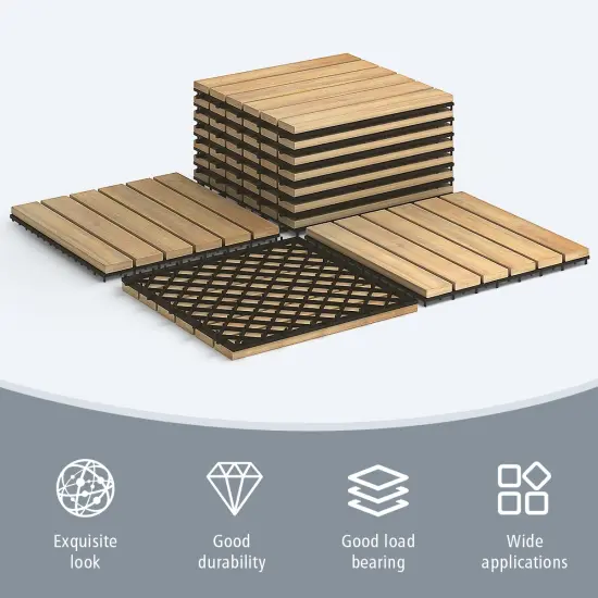 10 Pieces 12 x 12 Inch Acacia Wood Interlocking Tile Flooring {3}