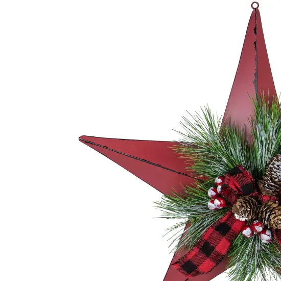Northlight 17" Red distressed 5 point Christmas Star With Plaid Ribbon with Artificial Pine {4}