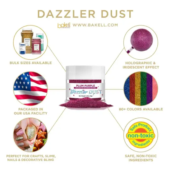 Bakell - Rich Plum Dazzler Dust (5g, 1x Jar) Non-Toxic Decorating Glitter for Arts and Crafts {4}