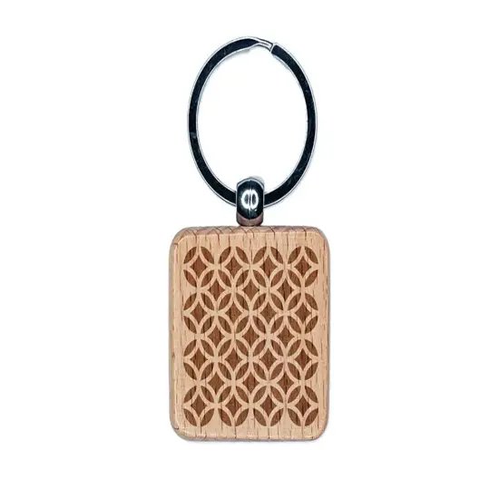 Geometric Overlapping Circles Engraved Wood Square Keychain Tag Charm {1}